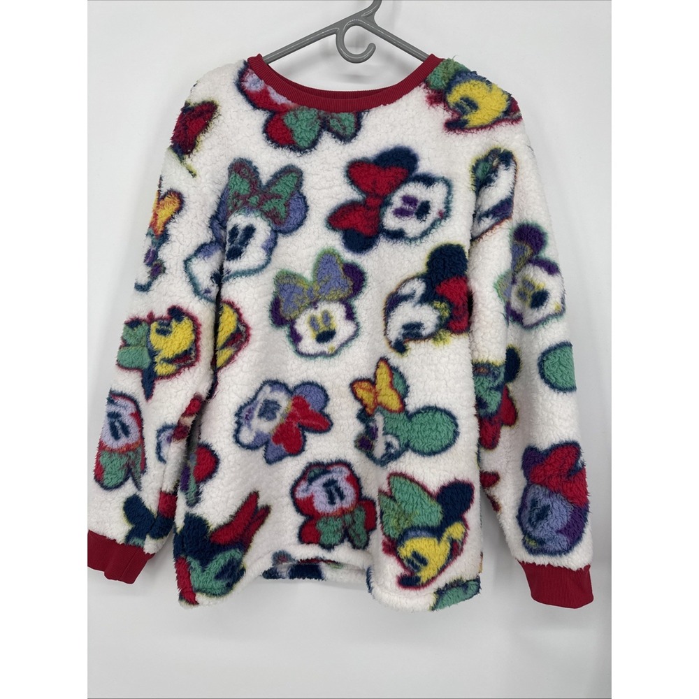 Disney Minnie Mouse Sherpa Fleece Pullover Womens M Colorful All Over Print M